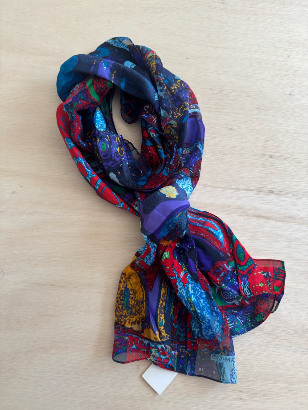 Cynthia Rowley Multicolor Abstract Silk-Feel Scarf in Red, Blue, Green